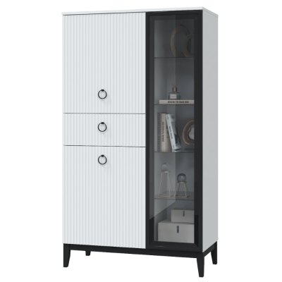 ШАРЛИЗ Шкаф витрина с 1 стекл.дверь и ящ900 Белое сияниеБелый снег