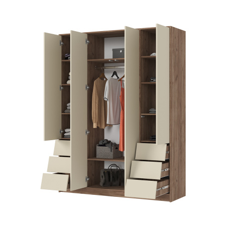 РЭЙН Шкаф 4ств. ШК03 Кашемир Дуб Крафт Табачный2