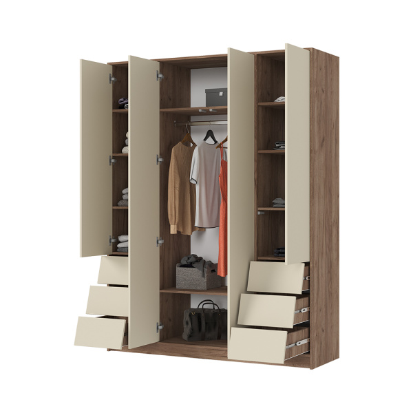 РЭЙН Шкаф 4ств. ШК03 Кашемир Дуб Крафт Табачный2